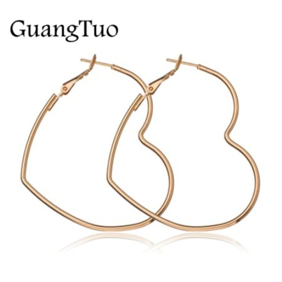 Hoop Heart Gold Earrings - Picture 2 of 3